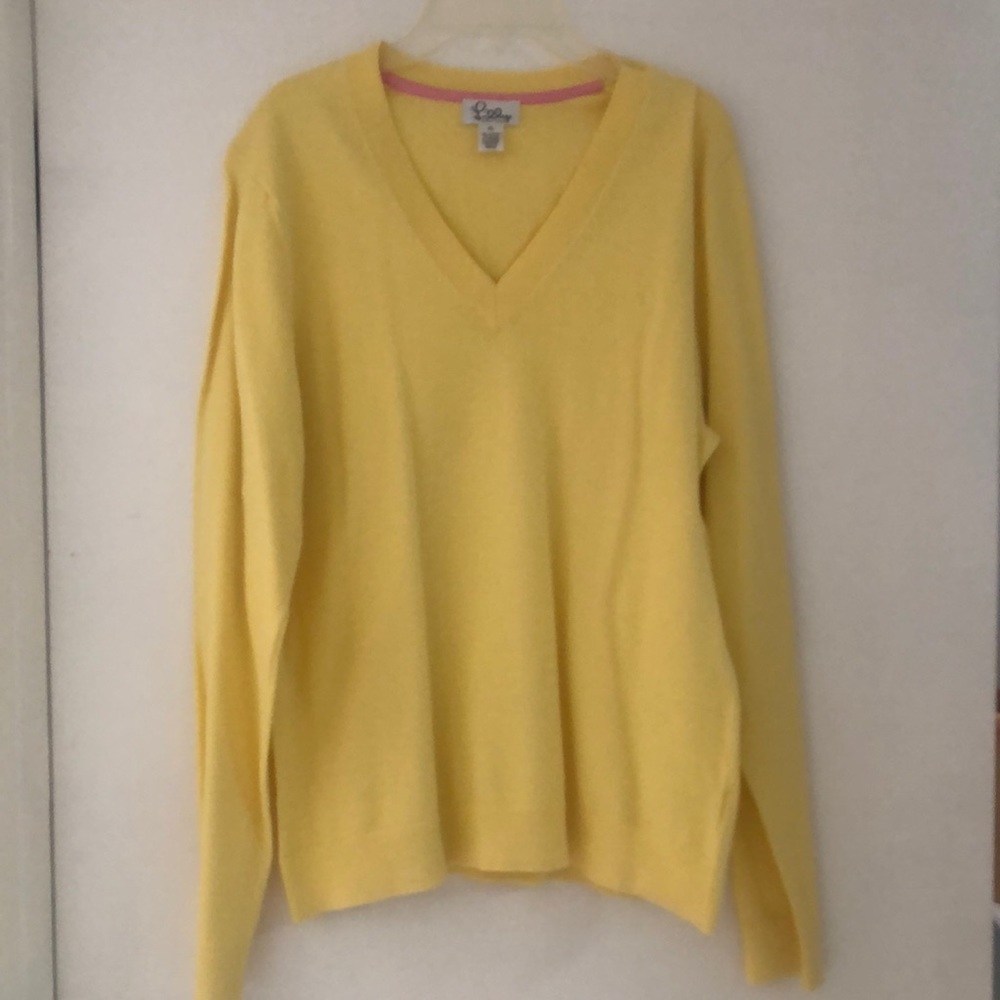 Lily Pulitzer Yellow V Neck Lightweight Cotton Sweater. Size XL NWOT
